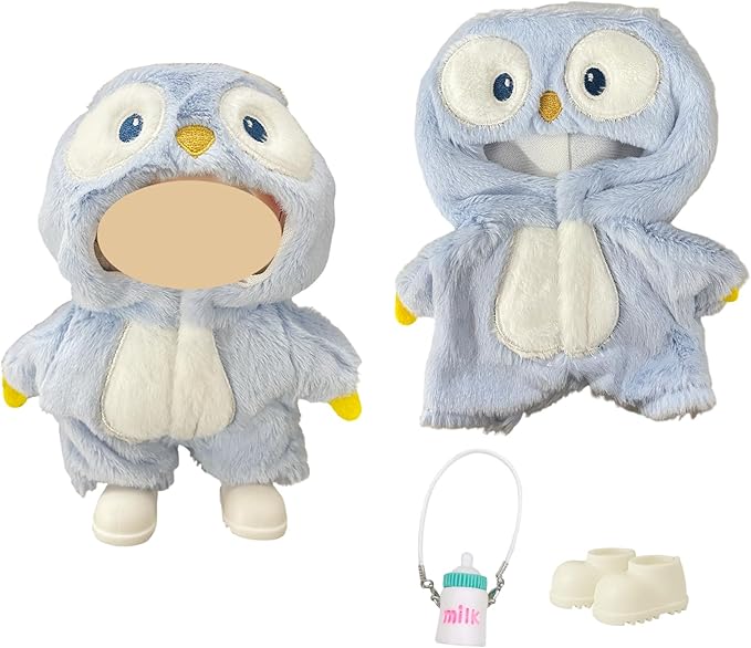 Ezcora 3PCS Animal Costume Outfits for 17cm Dolls, Include Blue Penguin, Brown Rabbit, and Festive Clown Clothes with Shoes and Mini Bottle, Cute Dress Up Accessories, (No Dolls)