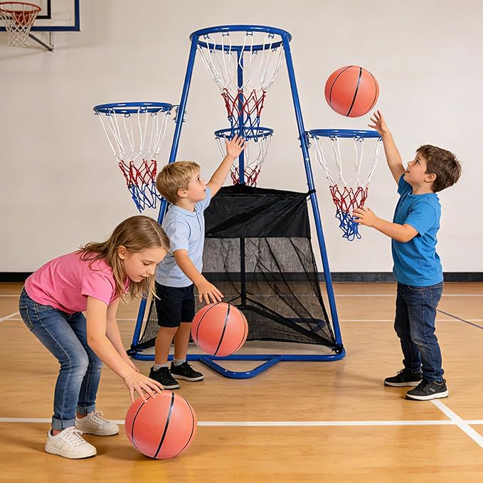 Garvee 4 Hoop Basketball Set for Toddlers, Indoor & Outdoor Play, Preschool Toy for Ages 3+, Includes 4 Basketballs and Air Pump, Fun Basketball Game for Kids