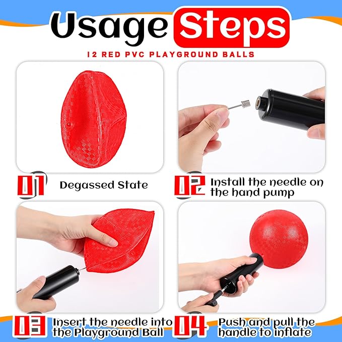 Hiboom Playground Balls 5 Inch Dodgeball Playground Balls Kick Outdoor Inflatable with 1 Pcs Hand Pump for Adults Yoga Exercise Gym Schoolyard (Red,12 Pcs)