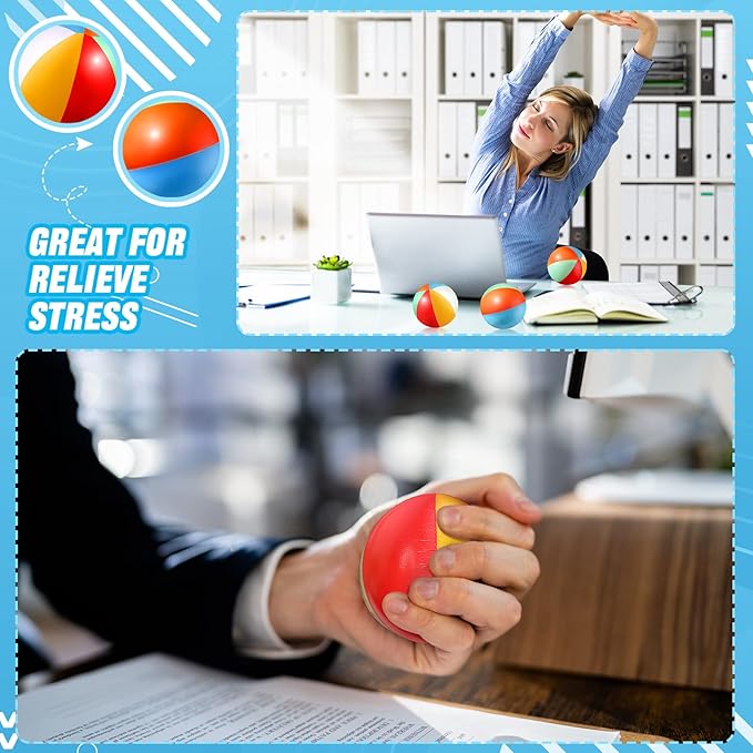 Hungdao 100 Pcs Mini Beach Stress Balls Bulk 2.5" Rainbow Squeeze Small Relief Stress Beach Balls Toys Bulk with Storage Bag for Summer Pool Water Games Hawaiian Birthday Party Favors(Fresh Colors)