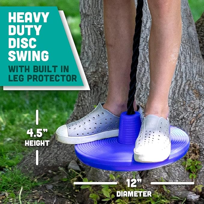 Squirrel Products Heavy Duty Plastic Tree Swing - Disc Rope Swing with Leg Protectors - Additions & Replacements - Outdoor Play Equipment - Blue