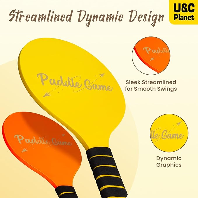 U&C Planet Beach Paddle Ball Set, Badminton Rackets, Family Game for Kids and Adults, Indoor Outdoor Game Backyard Park Camping Yard for Boys Girls Ages 3+, Beach Necessities Must Have