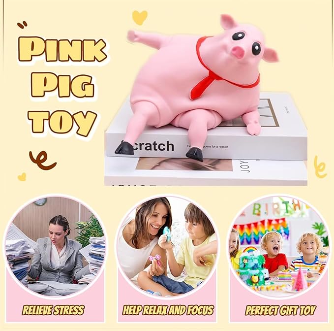 Stretchy Glue-Sand Filled Rubber Pig , Latex Piglet Soft Decompression Doll Toy, Squishy Pig Toy,Animal High-Elastic Stretchable, Decompression Toy for Adults and Children (Pig-L)