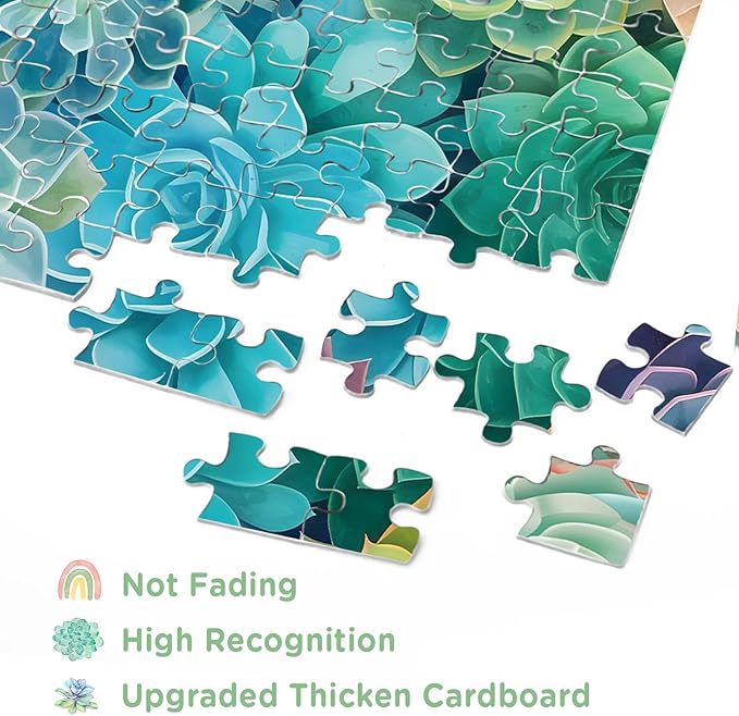 Rainbow Succulent Cactus Puzzle 1000 Piece for Adults, Colorful Gradient Plant Jigsaw Puzzles for Women, Aesthetic Pretty Beautiful Flower Garden Spring Puzzles