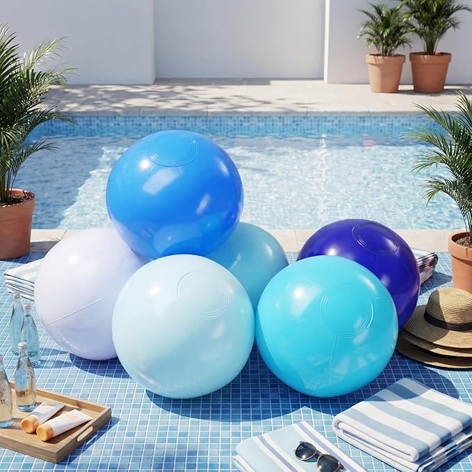 Realspring 24 Pcs Inflatable Beach Balls for Kids Bulk Pastel Solid Color Jumbo Beach Ball Swim Pool Floating Toys Baby Shower Birthday Summer Party Decor(Blue and White,26.5 Inch)