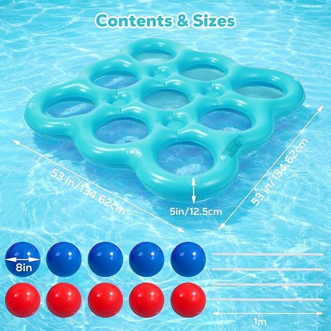 MoKo Pool Water Toys Tic-Tac-Toe Games Set, Inflatable Floats Toy with 10 Balls, Pool Games for Family Party Outdoor Beach Adults Teens Kids 2-10 Players