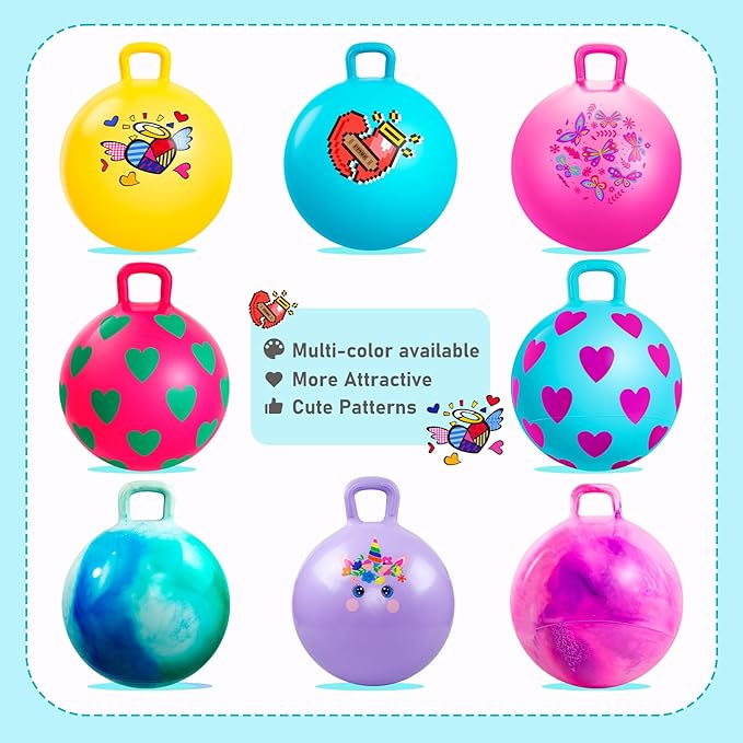 EVERICH TOY 2-Pack Hopper Ball for Kids, 18In Hippity Hop Balls, Yellow & Blue Bouncy Ball with Handle, Indoor Outdoor Active Play Toys Easter Basket Stuffers Girls Boys Gifts for 4 5 6 7 8 Yr Old