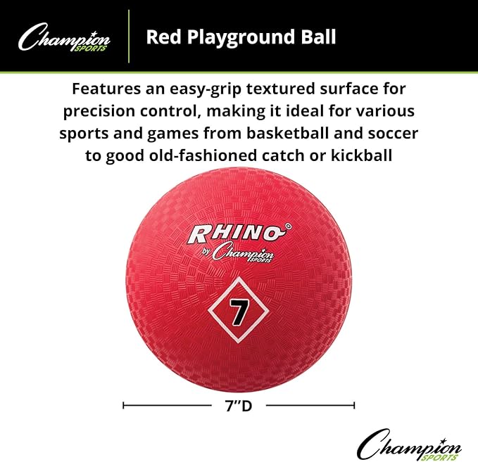 Champion Sports Playground Ball – Durable High-Bounce Ball, Sizes 5", 6", 7", 10", 13" & 16" for Gym, Recess & Play