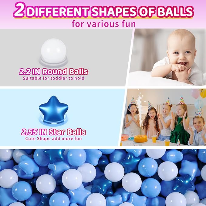 Realhaha Ball Pit Balls 50 100 200 500, Star Shapes for Babies Kids Playpen Plastic Balls for Babies Ball Pool Puppy Playballs