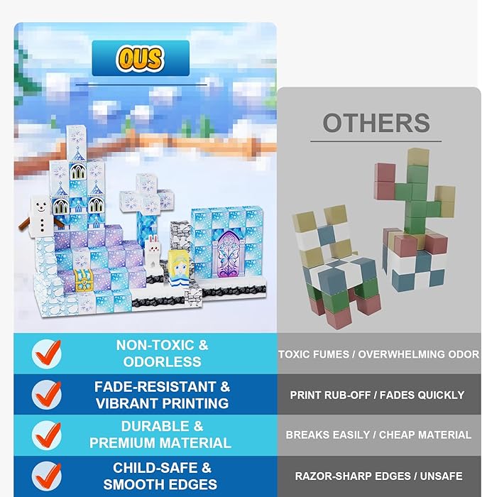 200 Pack Magnetic Blocks for Kids, STEM Construction Toys with Forest Theme | Creative Educational Games for Ages 3, 4, 5, 6, 7, 8, 9, 10 | Ideal Birthday for Boys & Girls (ICE, Count, 200)