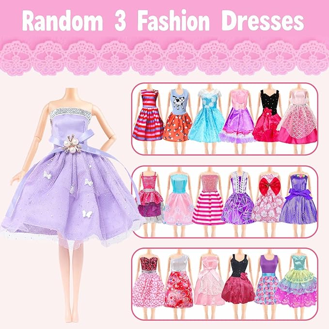 73 Pcs Doll Clothes and Accessories, 3 Wedding Gowns 3 Evening Dresses 3 Fashion Dresses 3 Tops 3 Pants 3 Bikini Swimsuits 10 Shoes 45 Accessories for 11.5 inch Girl Dolls Birthday Present for Girls