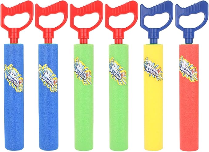 Water Guns Shooter 6 Pack, Super Foam Soakers Blaster Squirt Guns, Pool Noodles Toy with Plastic Handle Summer Swimming Beach Garden Fighting Game,Outdoor Toys for Kids Boys Girls Adults