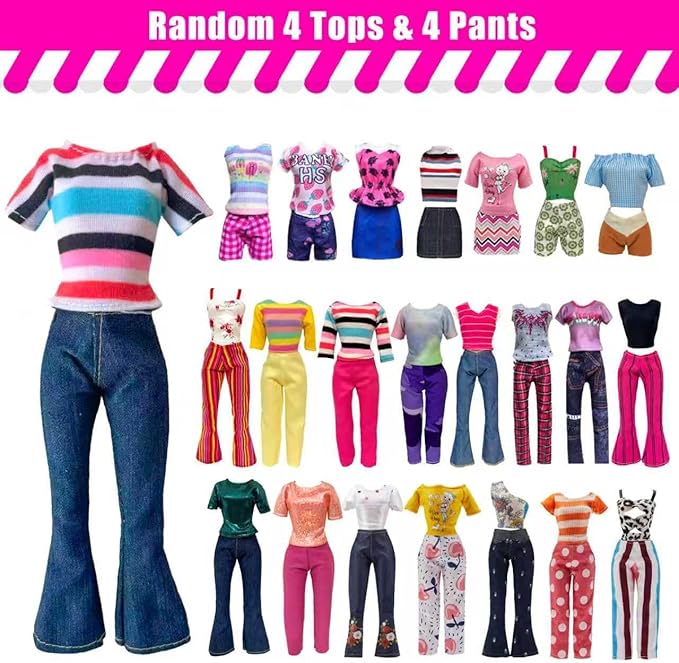 19 Pcs Doll Clothes and Accessories for 11.5 Inch Girl Dolls Outfit, Random 3 Stylish Dresses, 4 Tops, 4 Pants, 3 Evening Dresses, 1 Wedding Dress, 2 Swimsuits, 2 Pairs of Stockings