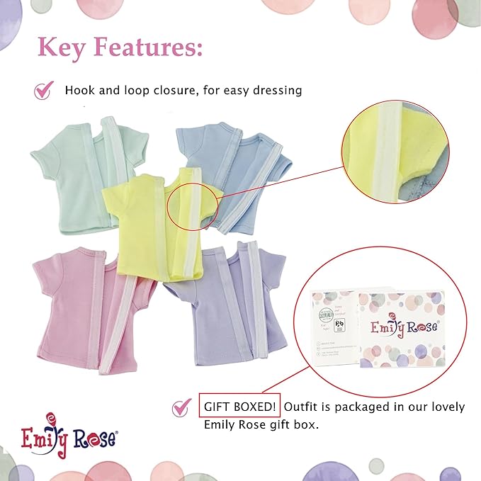 Emily Rose 14.5 Inch Doll Clothes - 5PC Pastel T-Shirts for Crafting & Sublimation | Gift Boxed | Wellie Wishers & Glitter Girls Compatible - USA Brand