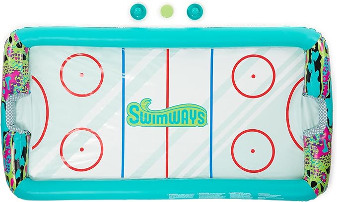 SwimWays Hydro Hockey Inflatable Water Floating Table Hockey Set, Pool Toy for Kids Ages 5+