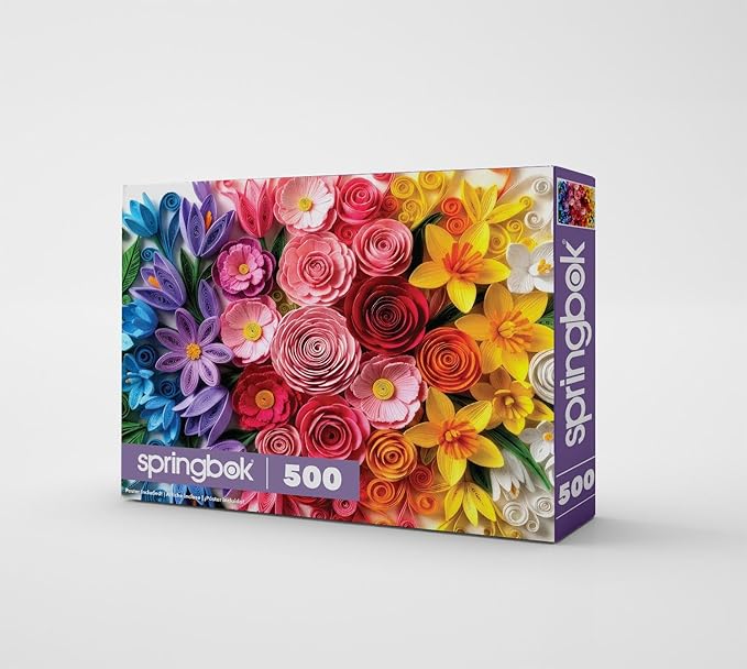 Springbok Quilled Flower Garden 500 Piece Jigsaw Puzzle for Adults - Poster Now Included - Gradient Paper Cut Floral - Unique Cut Pieces - Made in USA