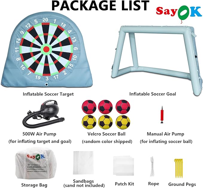 SAYOK Inflatable Soccer Dart Board Giant Kick Darts, Inflatable Football Darts Board, Soccer Dart Board,Carnival Games, Goalpost Game, with PUM&6 Soccers for Outdoor Backyard Parties