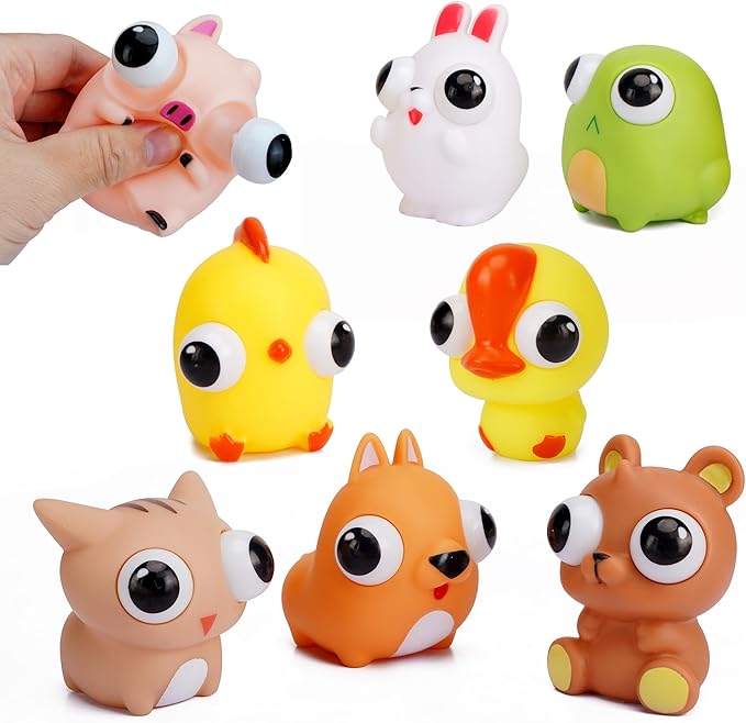 Animal Eye-Popping Squeeze Toys with Pop Out Eyes Stress Relief Toy Balls Fun Sensory Fidget Autism Toy Gifts for Kids Boys Girls 8 Pack