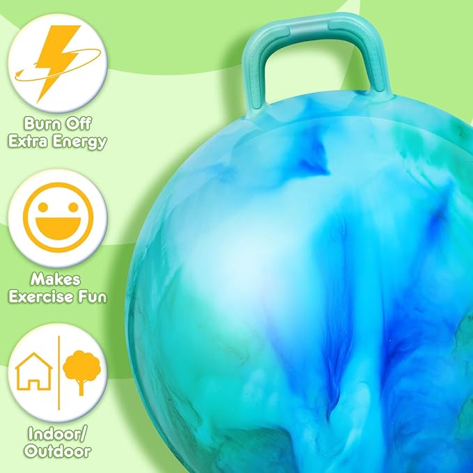 Lewtemi 2 Pcs 29 Inch Big Hopper Ball Jumping Hopping Inflatable Bouncing Ball with Handle and Air Pump for Adults Carnival Outdoor Sports Game(Blue Green Cloud, Blue Pink Cloud)