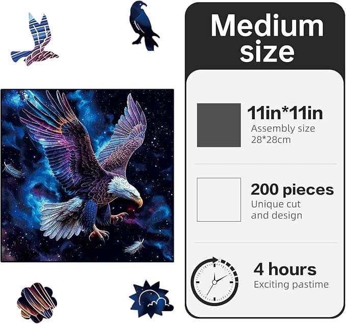 Wooden Puzzle for Adults,Magical Eagle Jigsaw Puzzles(11 * 11inch-200 Piece),Beautiful Wooden Puzzle with Box Birthday Gifts for Adults Family Game