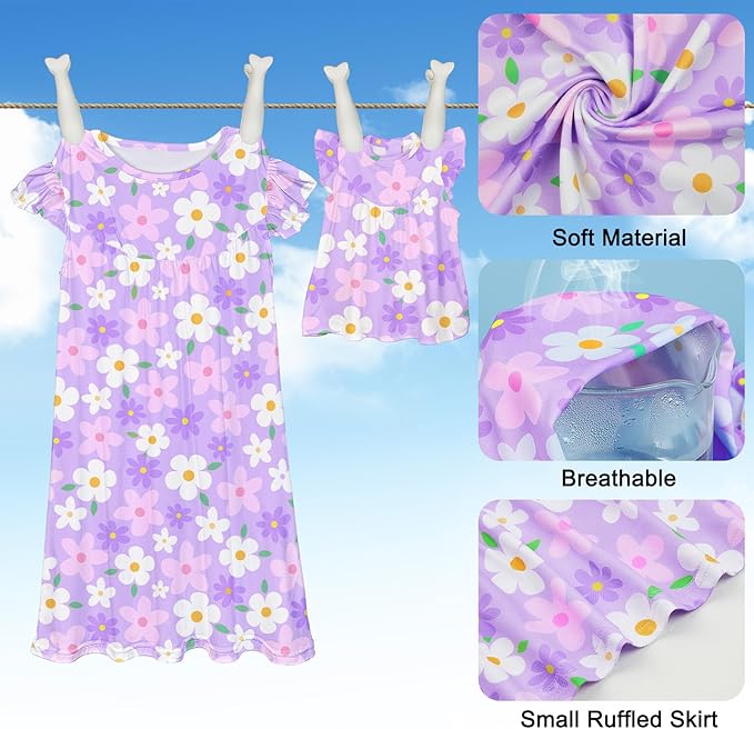 ICOSY Matching Doll & Girls Nightgowns Clothes Girls Pajamas Sleepwear Outfit for Kids and 18" Girl Doll