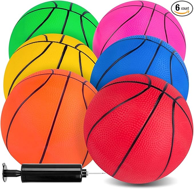 3 otters 6 Pack Mini Basketballs, 7.5 Inch Basketball Set with Pump for Kids Swimming Pool Toy, Mini Basketball Hoop, Outdoors Party Favors