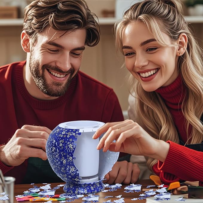 3D Puzzles Vase for Adults, 200 Pieces Plastic DIY Unique Flower Vase with LED Light House Warming Gift Birthday Gifts for Flower Arrangements and Home Decor (C-Midnight Blue Blossom)