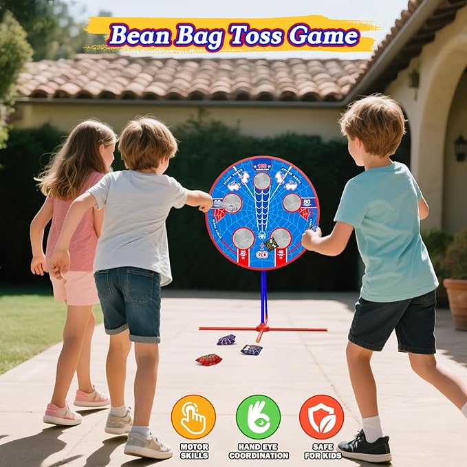 Spider Shooting Games Toys for 4 5 6 7 8 9 10+ Year Old Boys, Kids Outdoor Indoor Game with Moving Target & 2 Air Gun & 24 Ball, Bean Bag Toss for Carnival Games, Gifts Birthday Christmas Boy Kids