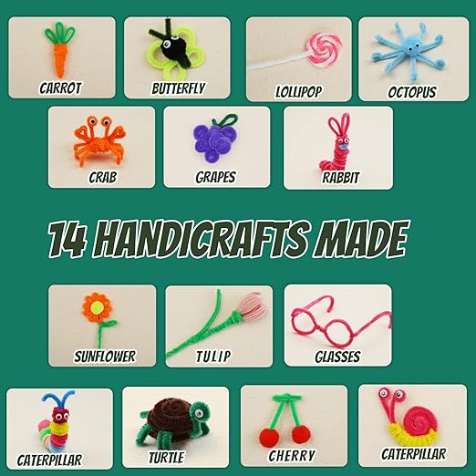 Zlulary Pipe Cleaners Craft, Pipe Cleaners Craft Supplies, Art and Crafts Kit with Instructions Arts Crafts Decorations