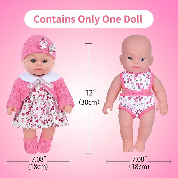 ZNTWEI 12 Inch Baby Doll Playset with Reborn Baby Dolls Clothes and Accessories Including Bottles, Nipple, Diaper, Bib, Underpants