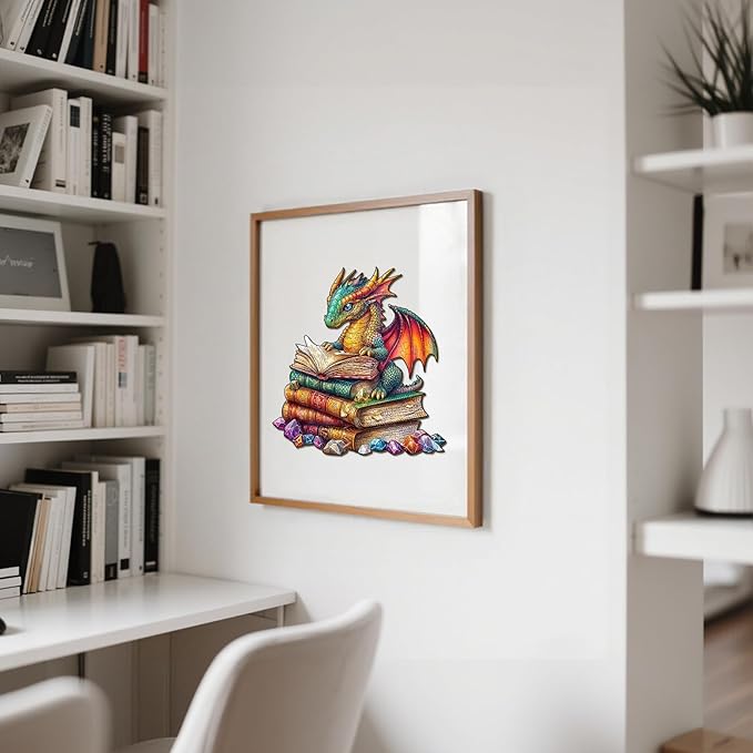 Wooden Puzzles for Adults - Reading Dragon Wood Puzzles Adult - Unique Animal Shape Wooden Jigsaw Puzzles for Adults - Birthday Gifts for Puzzle Lovers, Family (8.5 * 8.5in - 100 Pieces)