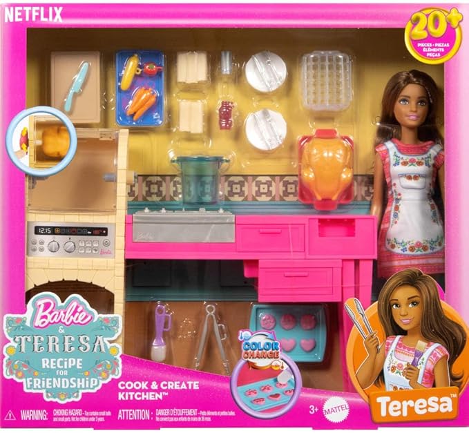 Barbie and Teresa Recipe for Friendship Teresa Fashion Doll & Kitchen Playset with 20+ Accessories Including Color-Change Cookies