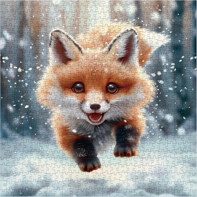 Cute Winter Fox Puzzles for Adults 1000 Pieces, Art Animal Snow Landscape Jigsaw Puzzles, Challenging Nature Scenic Puzzle