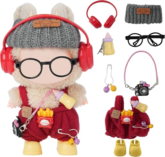 8-Piece Set Dolls Clothes(NO Doll), 17cm Dolls Cute Outfit Accessories, Small Clothes Set for Doll, Gift for Women(Red)