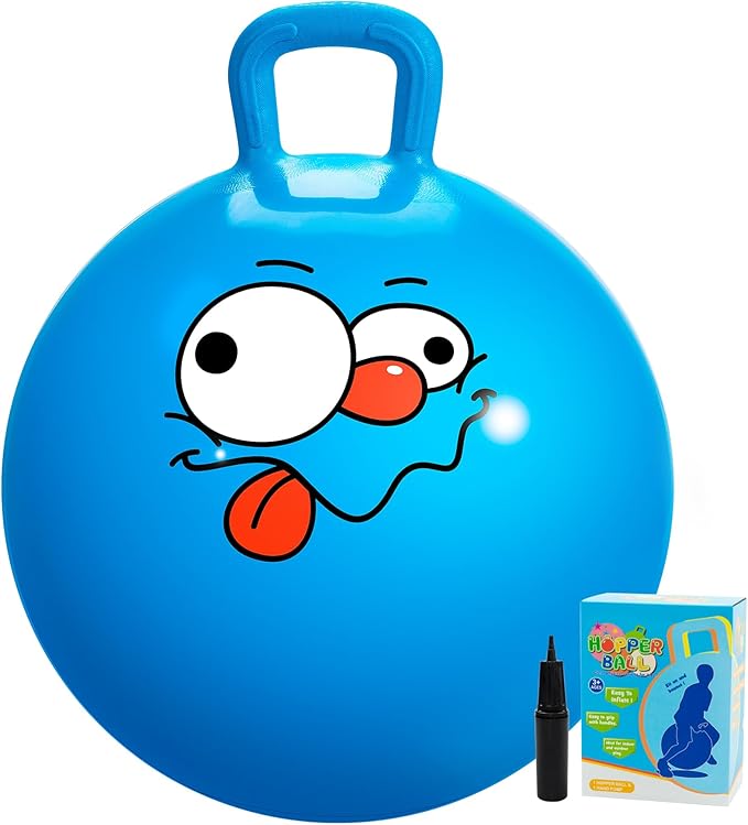 U&C Planet Hopper Ball 22 inches Bouncy Ball with Handle for Kids Age 7-12 Hoppity Hop Sit and Bounce Jumping Hopping Toy with Pump and Gift Box Great Gift for Birthday Christmas, Blue