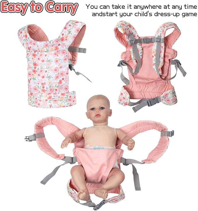 12 Pcs Reborn Baby Doll Clothes Accessories for 20-22 Inch Girl Reborn Dolls Clothes Pink Outfits with Toddler Doll Carrier (Pink)