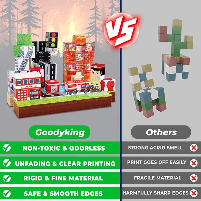 Goody King Magnetic Blocks|100PCS Fire Truck Magnetic Building Cube Game,Constructions Toys for Boys & Girls Age 3-4,5-8 9 10,STEM Montessori Stacking Toy,Sensory Tiles Building Easter for Toddlers