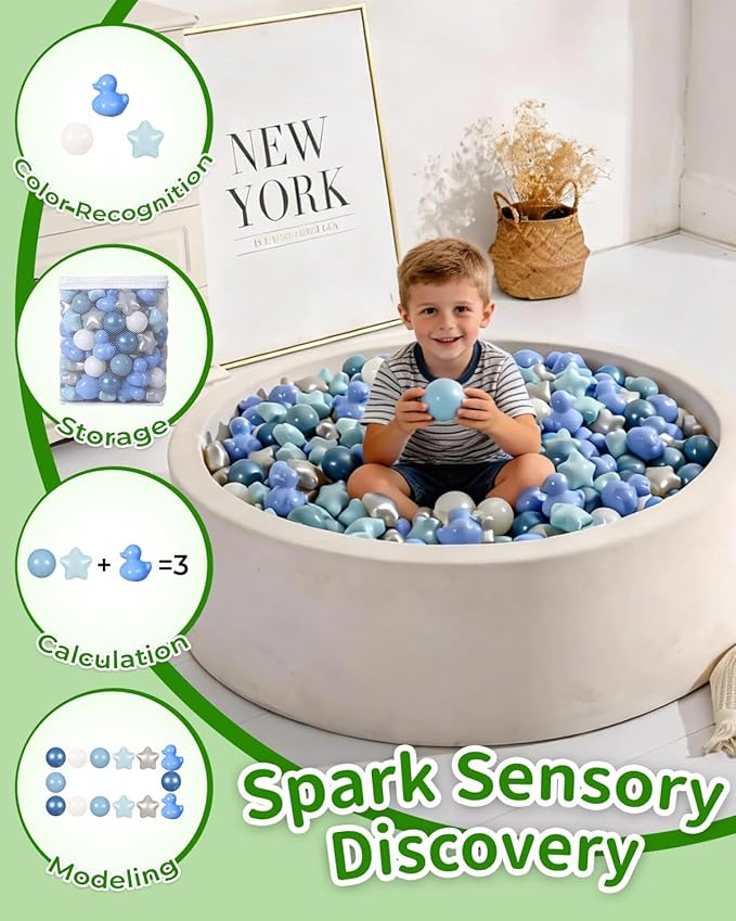 TRENDPLAY Ball Pit Balls Shapes Pastel, Duck Star Shape Non Toxic for Toddlers Kids Baby Girls Boys Dogs Soft Play,Party, 50 100 200