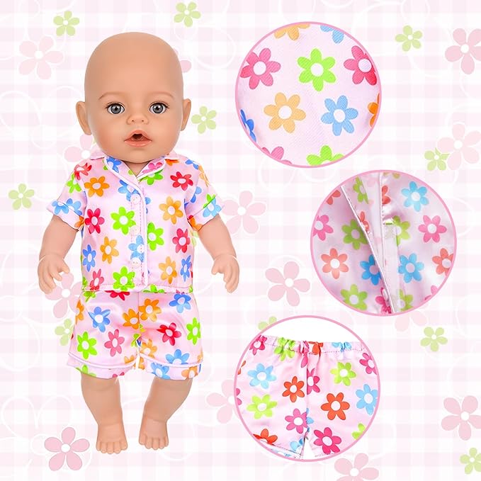 5 Set American 18" Doll Clothes, Silk Baby Girl Dolls Clothes for 12-18 inch Dolls, Cartoon Animal Outfits with Short Tops and Pants Baby Doll Accessories Girls Birthday Gift