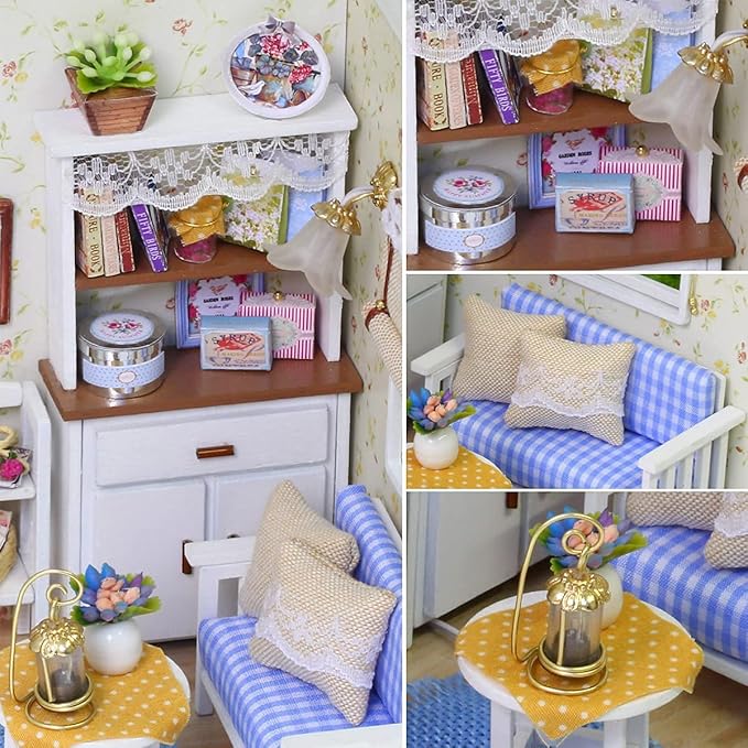 TuKIIE DIY Miniature Dollhouse Kit with Furniture, 1:24 Scale Creative Room Mini Wooden Doll House Accessories Plus Dust Proof for Kids Teens Adults(Kitten Diary)