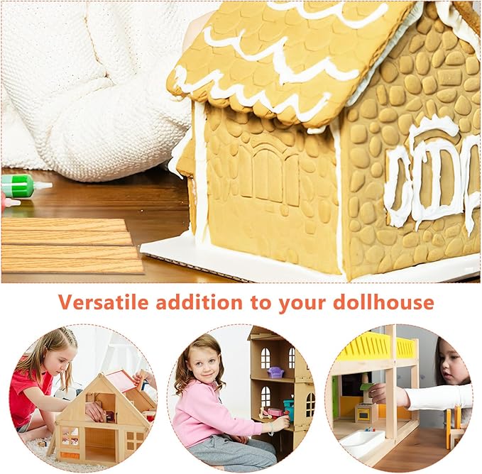 TOYANDONA 40pcs Miniature Dollhouse Flooring, Mini Floor Boards Self Adhesive Dollhouse Wood Flooring Peel and Stick for Dollhouse Accessories (Light Brown)