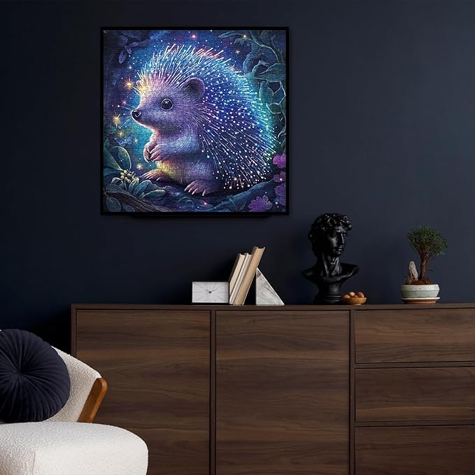 Magic Hedgehog Forest Puzzle 1000 Pieces for Adults, Fantasy Starry Night Animal Jigsaw Puzzle, Butterfly Glitter Plant Woodland Puzzles