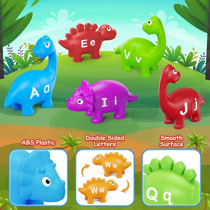 Kasfalci Alphabet Learning Toys, Dinosaur Toys for Kids, ABC Learning for Toddlers, Matching Letter Game,Color Sorting,Educational Montessori Fine Motor,Kindergarten Preschool Activities