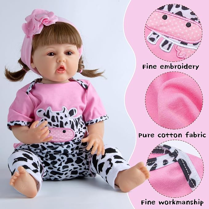 4Pcs Medylove Reborn Baby Dolls Clothes - Pink Dairy Cow Outfits for 20"-22" Reborn Dolls Neborn Baby Clothes Girl