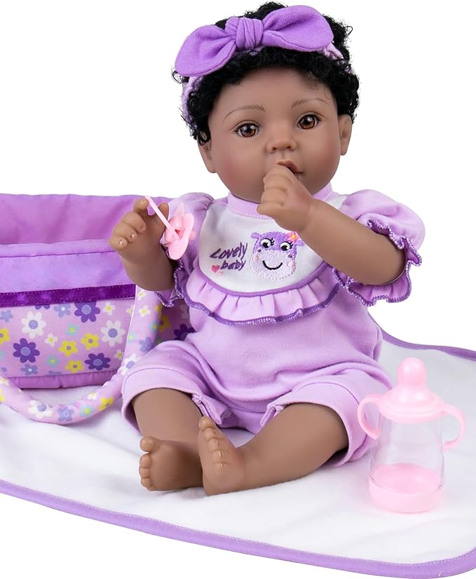 Aori Reborn Baby Dolls Black American Girl - 18" Lifelike Newborn Doll with Posable Limbs Weighted Body for Realistic Feel Handmade Collectible Gift Set Including Bassinet Outfit & Accessories