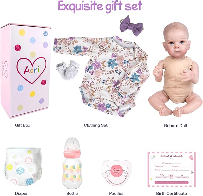 Aori Reborn Baby Dolls Lifelike 20 Inches - Realistic Newborn Girl Dolls with Feeding Toy Kit That Look Real, Nice Companion Gift Set for Kids, Grand-Parents