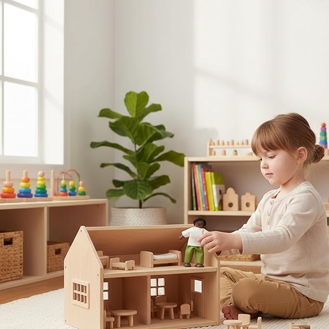 PlanToys® Father Wooden Dollhouse Figurine | Poseable 1:12 Scale Mini Doll (5 Inch) | Dollhouse Accessories for Pretend Play | Eco-Friendly Montessori Toy for Kids Ages 3+