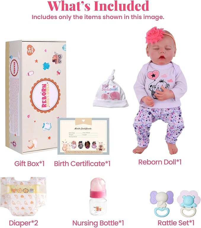 BABESIDE Drink and Wet Reborn Baby Dolls – 17 Inch Realistic Full Body Soft Vinyl Baby Doll, Can Drink & Pee, Real Life Sleeping Baby Doll Girl with Care Accessories, Gift for Kids Age 3+