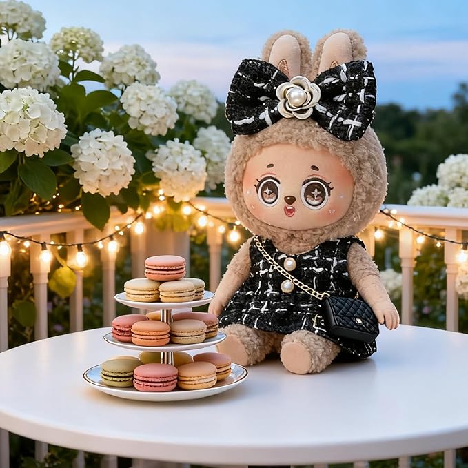 Doll Clothing Set (No Doll), Cute Bow, Crossbody Bag, Dress, Suitable for 15-17cm Dolls, Outfit Accessory Set for Unique Styling (Black-D)