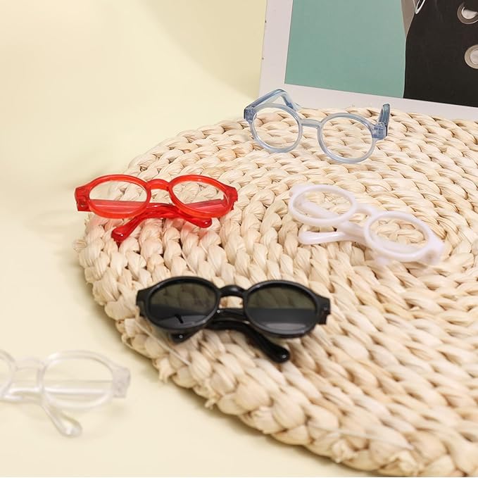 7pcs Doll Eye Glasses Set, Cute Plastic Doll Dress up Sunglasses Eyeglasses Mini Toy Costume Stuff Accessories for Figures Collectors Display & Decoration (7 Colors)